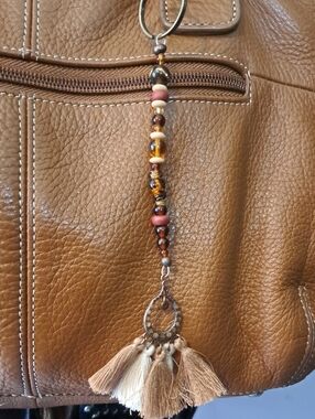 Hand Crafted Tan & Brown shades Women’s Tassel Accent Shoulder Bag Jewelry Charm
